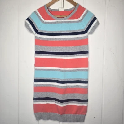 Crazy 8 Girls Knit Striped Sweater Dress XL/14 Peach Lt Blue Gray Short Sleeve - Image 1 of 4