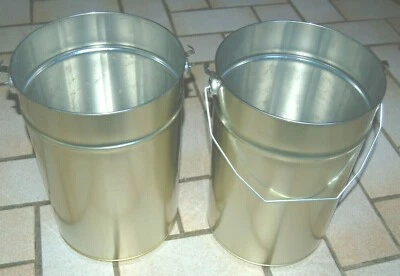 2 x Blech Eimer Weißblech Eimer Eindrückdeckel Eimer Metall Eimer Asche ca 34cm - Bild 1 von 4