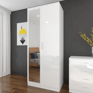 Multicolor Modern 2 Door Mirrored Wardrobe High Gloss Storage Cupboard Furniture - Picture 1 of 22