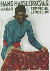 Cartel original vintage HASSLER DISTRIBUIDOR DE ALFOMBRAS ÁRABES c.1930 - Imagen 1 de 1