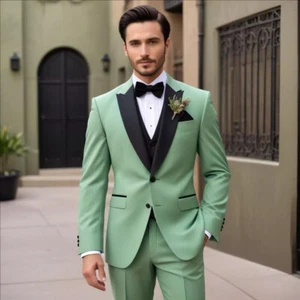 Hombre Traje Verde Calce Ajustado 3 Piezas Ocio Baile de graduación Fiesta Novio Esmoquin Boda Personalizado - Imagen 1 de 8