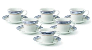 Lorren Home Trends Blue/Silver trim Service for 6 Espresso cups/saucers Sapphire - Picture 1 of 3