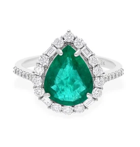 3.00 TCW Zambian Emerald Lab Grown CVD Diamond Ring 18k White Solid Gold Jewelry - Picture 1 of 9