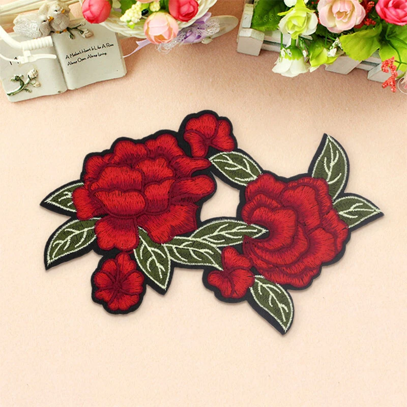 Rose Big Flower Embroidery Sew On Iron On Patch Badge Clothes Fabric Applique - Image 1 of 2