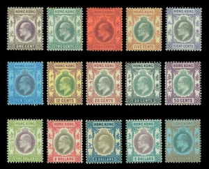 HONG KONG (china) 1903 KEVII - wmk crown CA - complete set Scott# 71-85 mint MH - Picture 1 of 2