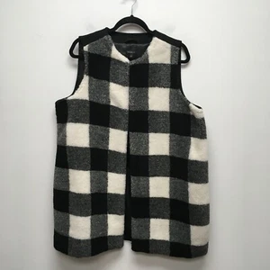 Talbots Womens Black White Buffalo Check Wool Blend Faux Fur Sleeveless Vest X - Picture 1 of 8
