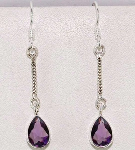 Natural Amethyst 925 Solid Sterling Silver Earrings Jewelry @13-9 - Picture 1 of 1