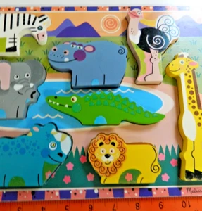 Melissa & Doug Safari Animals Chunky Puzzle 8 pieces + board. Educational Toy - Picture 1 of 7