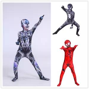 Kids Venom Costume Jumpsuit Boys Spiderman Superhero Cosplay Party Book Week - Picture 1 of 17