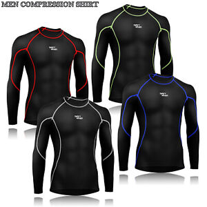 Mens Compression Armour Base Layer Top Long Sleeve Thermal Gym Sports Shirts