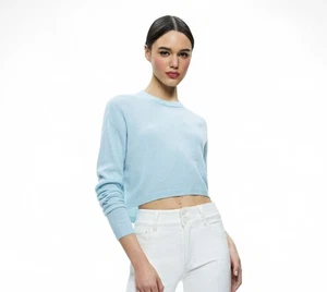 Alice + Olivia Cropped-Pullover "Sherrell" blau Kaschmir Größe M - Bild 1 von 4