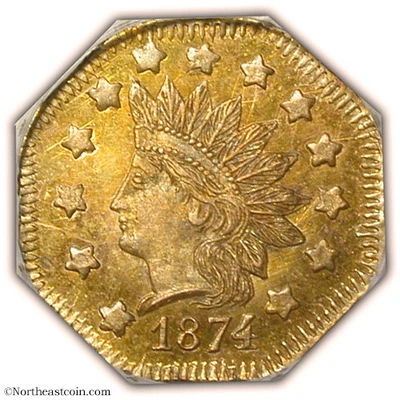 1874 California Fractional Gold $1 BG-1124 NGC MS66 PL - Image 1 of 3