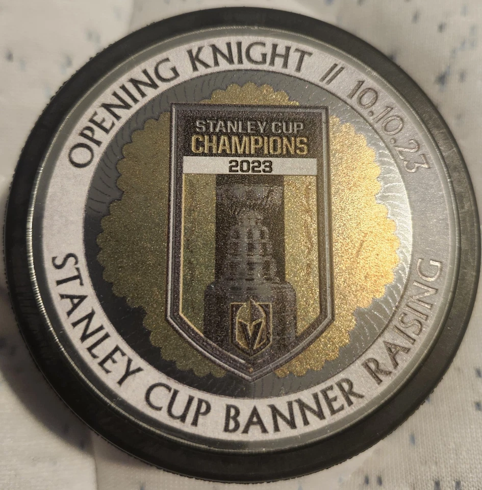 Vegas Golden Knights Stanley Cup Puck Banner Raising Opening Night 10-10-23 - Image 1 of 1