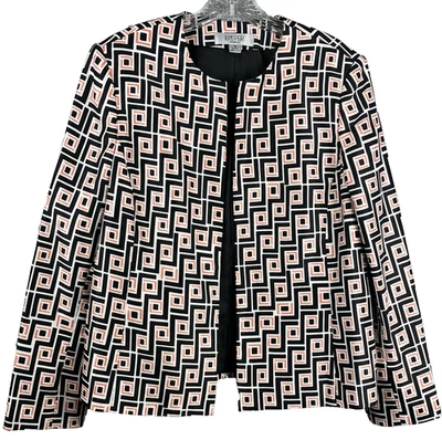 Chaqueta Kasper Abierta Talla 14 Coral Geométrica Corpcore Oficina Clásica Carrera Elegante Foto 1 de 4