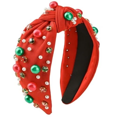Faixa de cabelo Natal pérola com nós 1 contagem (pacote com 1) vermelha - Imagem 1 de 4