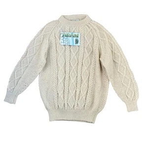 Maglione girocollo Quill's Woolen Market Ireland lavorato a mano Aran Fisherman nuovo con etichette - Foto 1 di 12