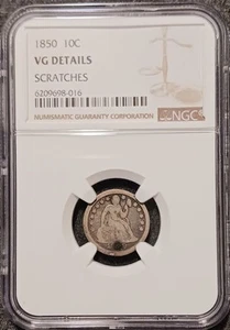 1850 LIBERTY SEATED DIME 10C NGC VG DETAILS  - Picture 1 of 4