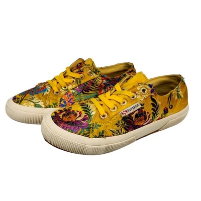 Superga Shoes Womens 7 Yellow Floral Embroidered Boho Bohemian Hipster Grunge - Image 1 of 4