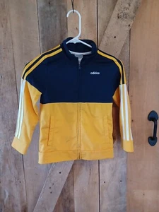 Adidas Jackets Boys Size 7 Full Zipper Track Active Jacket Blue & Yellow - Picture 1 of 4