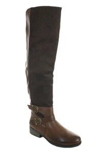 Qupid Womens 2 Buckle Mixed Media Riding Boot Brown 10 - Picture 1 of 5