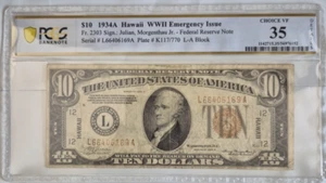 $10 1934 A Hawaii WWII Emergency Issue Vintage Federal Reserve Note Choice VF 35 - Imagen 1 de 2
