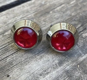 Red Domed Glass Cufflinks Star Swank Stone Gem Jewel Round Silver Tone 7/8” - Picture 1 of 5