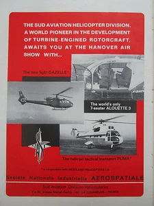 4/1970 PUB SNIAS SUD AVIATION SA.330 PUMA SA.341 GAZELLE ALOUETTE 3 ORIGINAL AD - Imagen 1 de 1