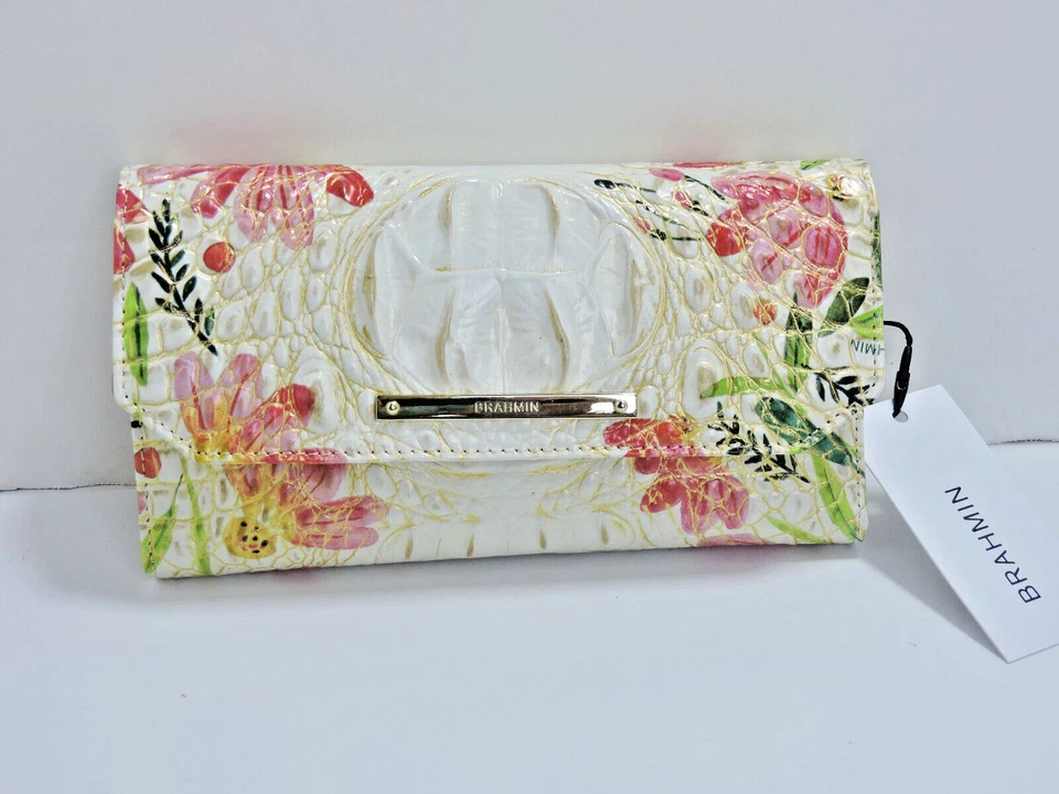 Brahmin Croco Leather Mercury Crescent Modern Grey Checkbook Wallet