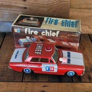 Mf204 Fire Chief Friction Car Vintage Tin Car Made In China w Box - Picture 1 of 6