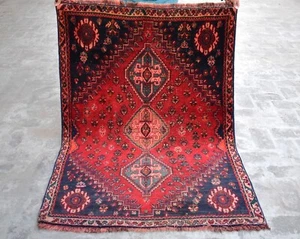 1930s Antique Geometric Tribal Area Rug 3x5 ft Red Caucasian Persian Wool Carpet - Picture 1 of 11