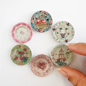 Dollhouse Miniatures Chinoiserie Ceramic Plates Kitchen Home Decor Handmade Set - Picture 1 of 9