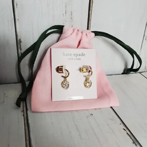 kate spade new york Treasure Trove Huggie Drop Earrings Clear Goldtone - Picture 1 of 2