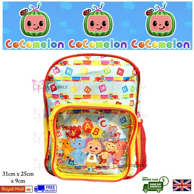 Kinder Kids Cocomelon Rucksack Schule Kindergarten Front Reißverschluss Beutel & Flaschentasche