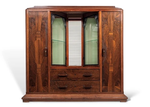 Antique Art Deco Vitrine Cabinet by Ateliers Gauthier Poinsignon, France, Signed Cover
