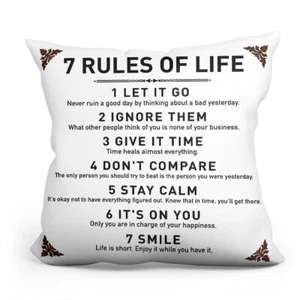 Rustic Inspirational Quotes Pillow Covers - 7 Rules of Life Pillow Case Cush... - Picture 1 of 5