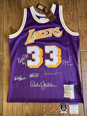 Lakers Kareem Abdul-Jabbar Jersey Signed  Magic Worthy Rambis Cooper Scott PSA - Image 1 of 4