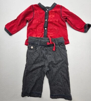 DKNY Baby Girls Size 3-6m Cotton 2 Piece Outfit Top & Pant Set Red & Gray - Image 1 of 4