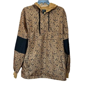 G Net Hooded Windbreaker Womens Lg Pullover 1/4 Zip Blk Tan  - Picture 1 of 7
