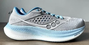Saucony Ride 17 Shoes Women Size 9.5 Light Blue Gray Knit Low Running Sneaker - Picture 1 of 9
