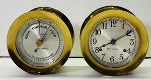 Seth Thomas Corsair Brass Ship’s Bell Clock E537-000 & Barometer Tested Working - Picture 1 of 7