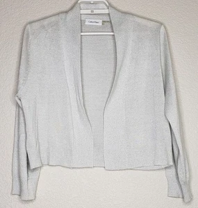 Calvin Klein Womens Sweater Cardigan Large 3/4 Sleeve Gray Metallic Open Front - Picture 1 of 5