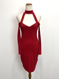 Nookie Womens Mini Dress M Red Cold Shoulder Sleeve Bodycon Sexy Cocktail Formal - Picture 1 of 12