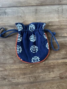 Nankeen Indigo Batik Kordelzug Beutel Tasche Orange Gefüttert Schmuck Blau - Bild 1 von 8