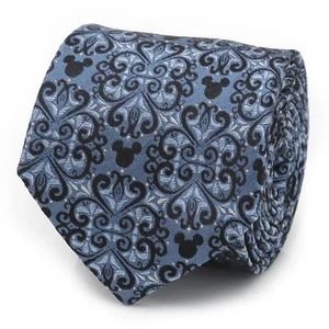Disney Mickey Mouse Damask Tile Blue Men's Tie - Picture 1 of 5