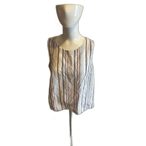 Liz Claiborne Linen Shirt For Women Sz S Sleeveless Crew Neck Striped Multicolor - Picture 1 of 6