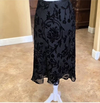 Floral Burnout Black Midi Flare Feminine Skirt  Venezia Jeans Co. Size 18/20  - Image 1 of 4
