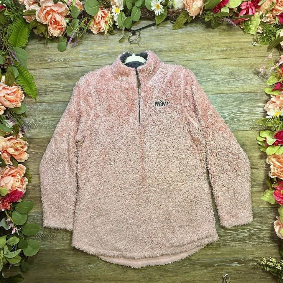 Sudadera para mujer Wawa talla grande rosa mullida peluda empleado gas 1/4 cremallera chaqueta Foto 1 de 4