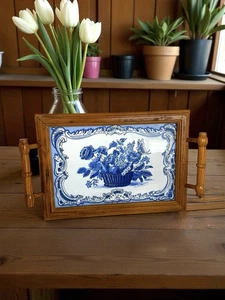Portuguese Blue & White  Wood Serving Tray  Breakfast , Tea Tray, Centerpiece - Picture 1 of 11