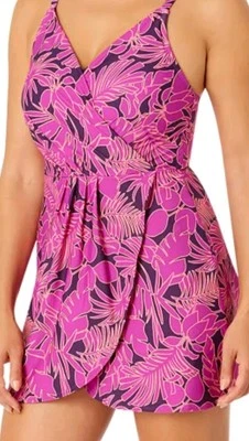 Lands End Tulip Wrap Swim Dress One Piece Purple Pink Floral Womens Size S 6/8 - Image 1 of 4