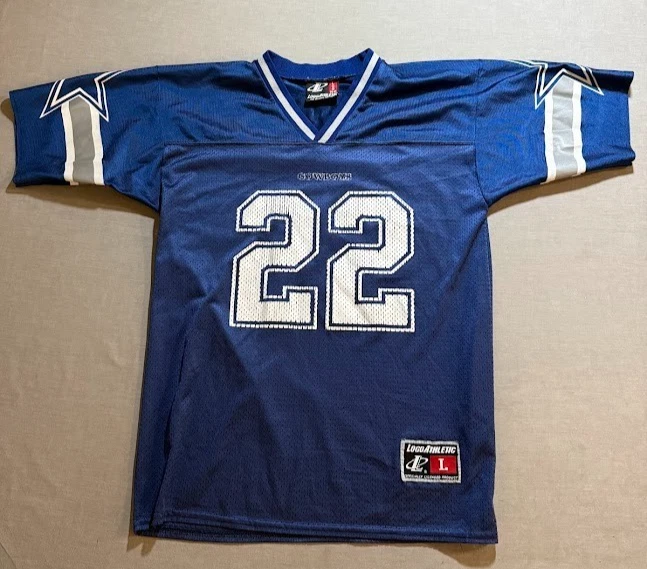 Camiseta deportiva con logotipo de Emmitt Smith #22 de los Dallas Cowboys para niños L azul manga corta. Foto 1 de 4